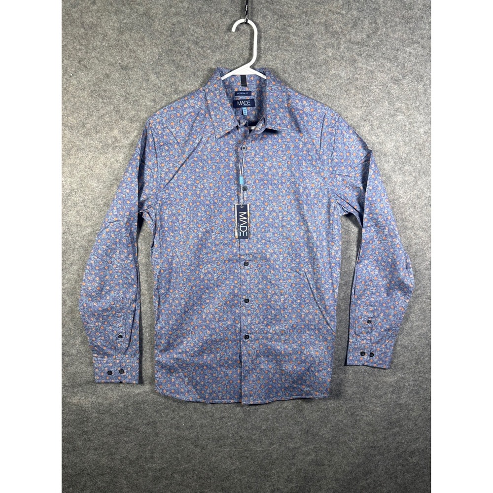 MADE Cam Newton Mens Floral Button Down Shirt Pearl Grey Modern Fit 3691304‎ M